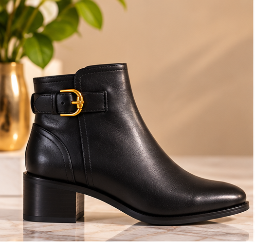 Cole Haan Hanover Buckle Leather Ankle Booties – Black