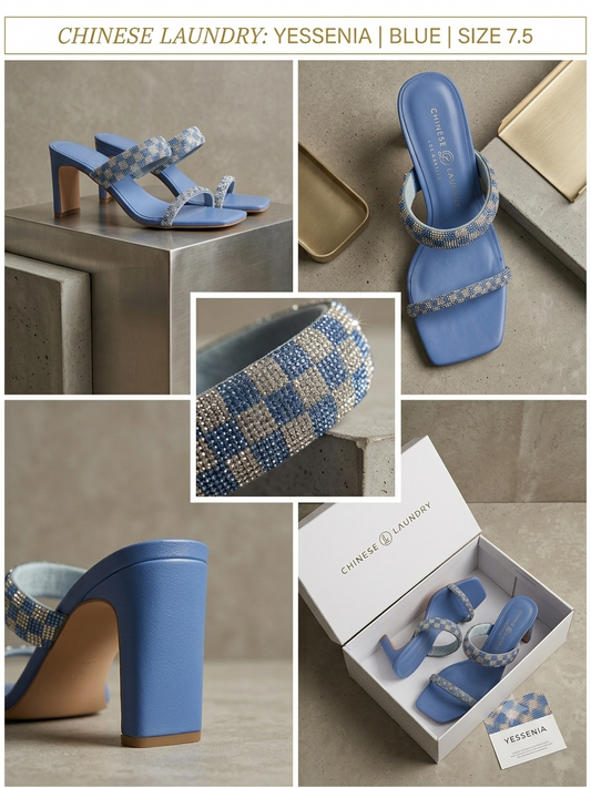 Chinese Laundry Yessenia Crystal Strappy Mules in Vivid Blue