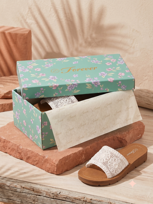 Forever Offer- White Boho Macramé Floral Slides