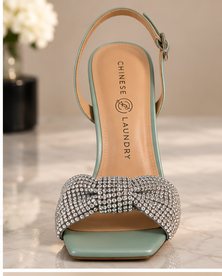 Chinese Laundry Galda Rhinestone Clear-Heel Sandals – Mint