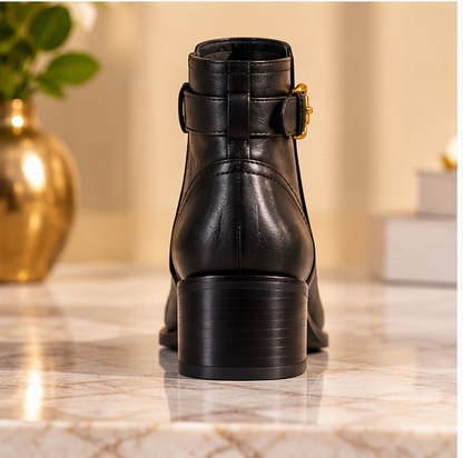 Cole Haan Hanover Buckle Leather Ankle Booties – Black