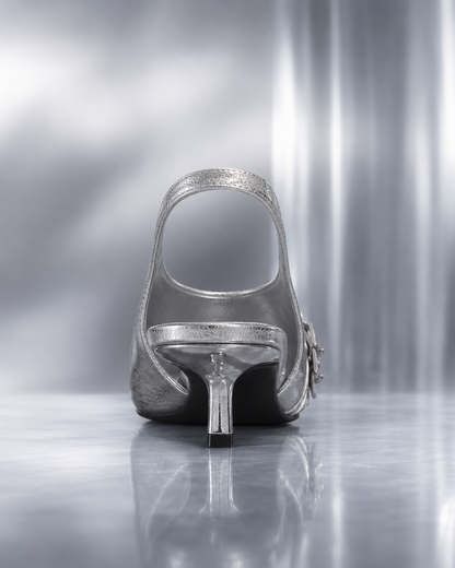 Nine West Capekap Pointed Toe Slingback Heels – Silver Crinkle