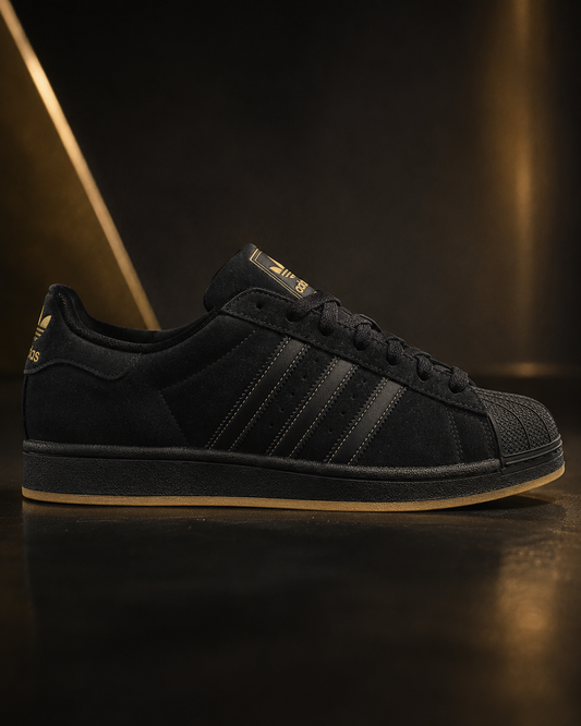 adidas Superstar II Black Suede Sneakers – Stone Khaki Accents
