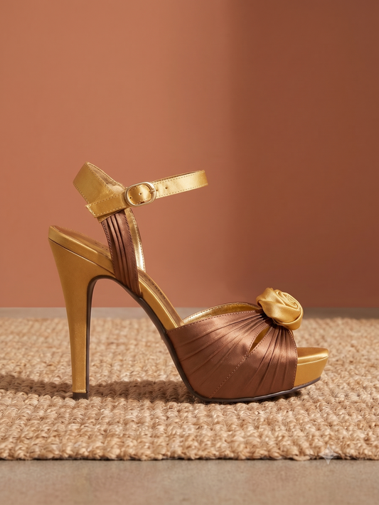 Chinese Laundry 'Bonita' Mixed-Satin Platform Sandal – Shiny Bronze & Gold