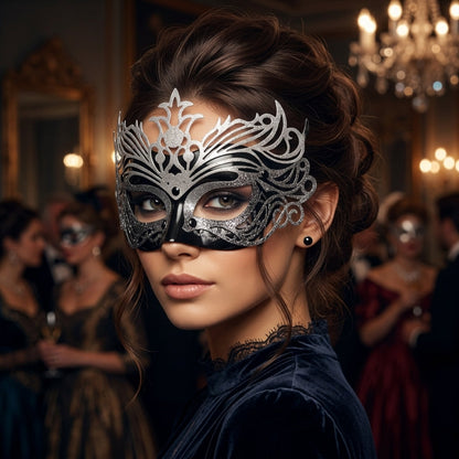 Midnight Elegance: Black & Silver Masquerade Mask
