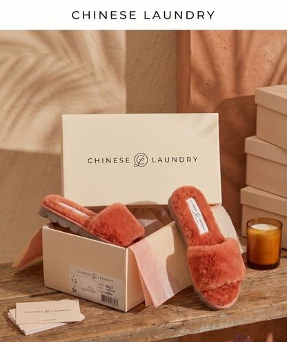 Chinese Laundry Rally Slide Sandal – Coral Faux Fur Plush Slipper