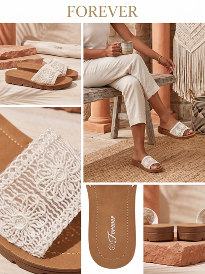 Forever Offer- White Boho Macramé Floral Slides