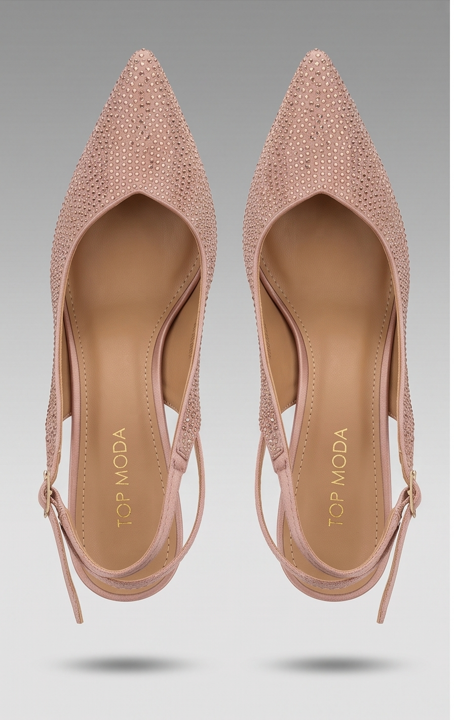 Top Moda Warrior-9 Rhinestone Ankle-Tie Stiletto Pumps – Blush Satin